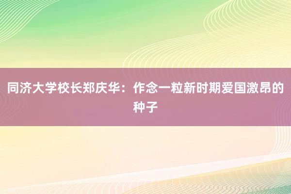 同济大学校长郑庆华：作念一粒新时期爱国激昂的种子