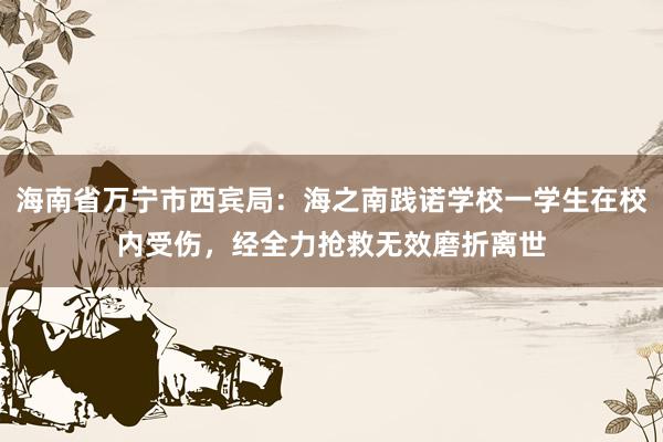 海南省万宁市西宾局：海之南践诺学校一学生在校内受伤，经全力抢救无效磨折离世