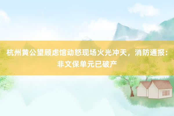 杭州黄公望顾虑馆动怒现场火光冲天，消防通报：非文保单元已破产