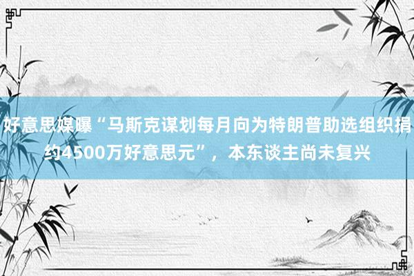 好意思媒曝“马斯克谋划每月向为特朗普助选组织捐约4500万好意思元”，本东谈主尚未复兴