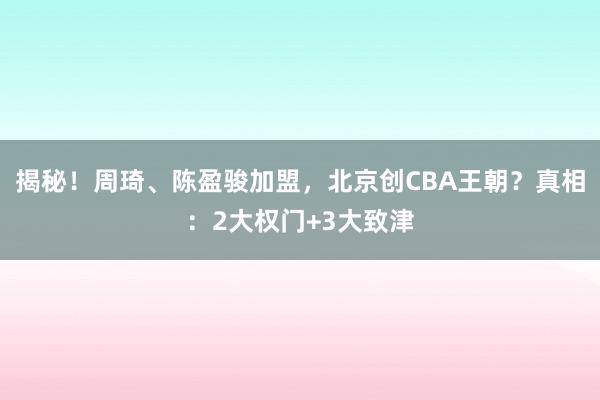 揭秘！周琦、陈盈骏加盟，北京创CBA王朝？真相：2大权门+3大致津