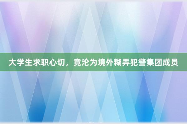 大学生求职心切，竟沦为境外糊弄犯警集团成员