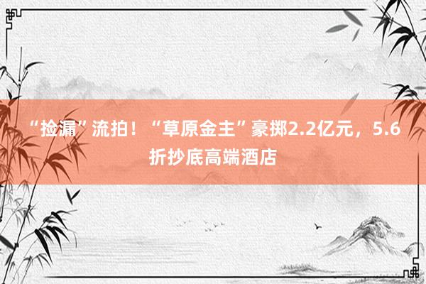 “捡漏”流拍！“草原金主”豪掷2.2亿元，5.6折抄底高端酒店