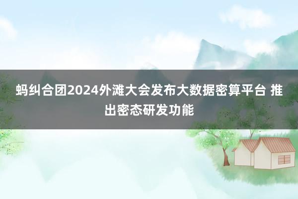 蚂纠合团2024外滩大会发布大数据密算平台 推出密态研发功能