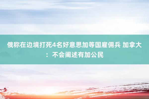 俄称在边境打死4名好意思加等国雇佣兵 加拿大：不会阐述有加公民